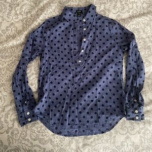 Jcrew blue polka dot partial button up